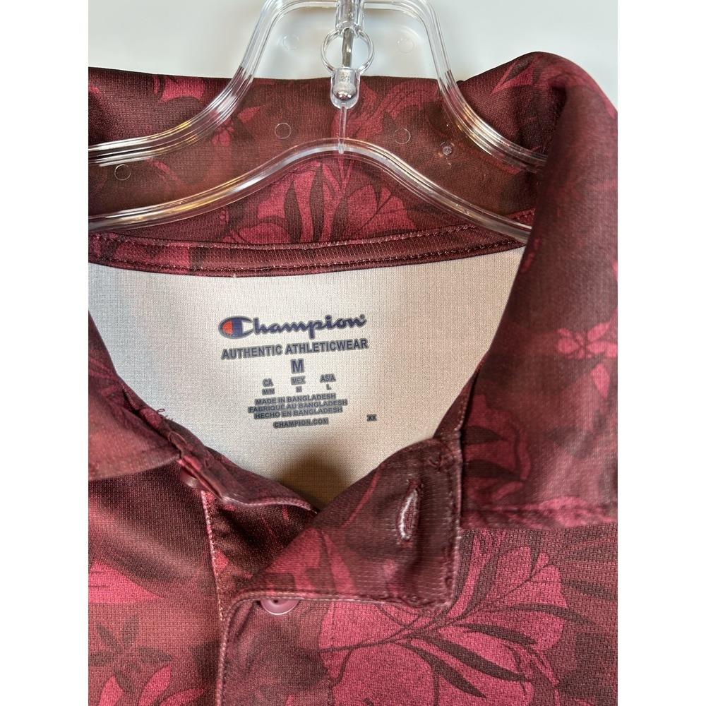 MN Gophers Champion Polo Shirt Mens‎ M Maroon Floral Tropical Golf Performance - Picture 3 of 10